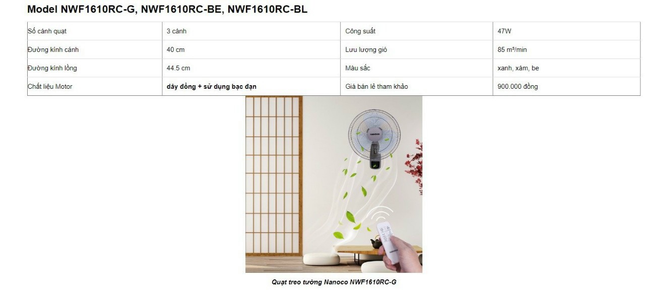 Quạt treo tường có remote Nanoco NWF1610RC ( SIÊU SALES) 4 Quạt treo tường có remote Nanoco NWF1610RC ( SIÊU SALES) 4
